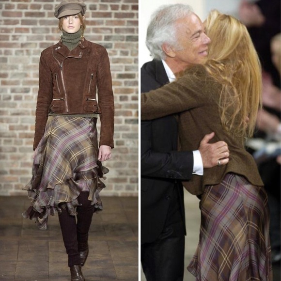 Ralph Lauren Collection Silk Midi Skirt 10 Asymmetrical Plaid Flowy Runway 2003 - Picture 1 of 13